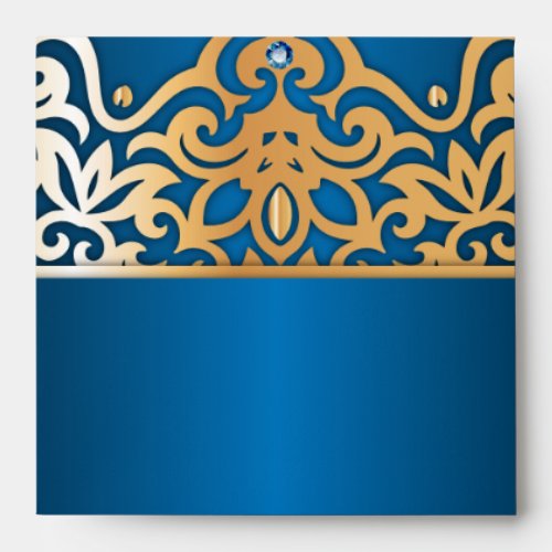 Ornate Vintage Baroque Gold And Blue Jeweled  Envelope