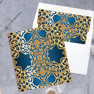 Ornate Vintage Baroque Gold and Blue Jeweled Envelope Liner