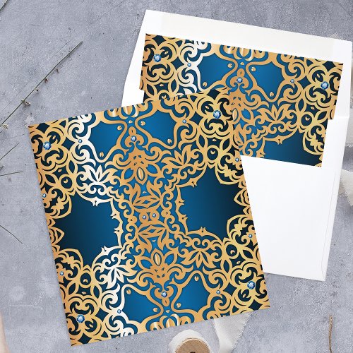 Ornate Vintage Baroque Gold and Blue Jeweled  Envelope Liner