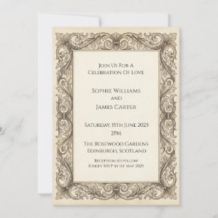 Ornate Vintage Baroque Scroll Elegant Wedding Invitation