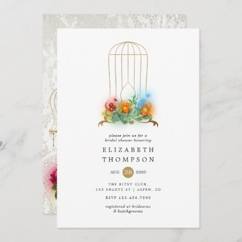 Ornate Vintage Birdcage Lace Floral Bridal Shower Invitation