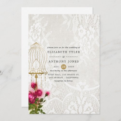 Ornate Vintage Birdcage Lace Wedding Invitation