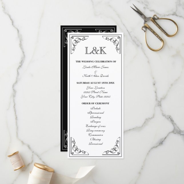 Ornate vintage border wedding ceremony program (Front/Back In Situ)