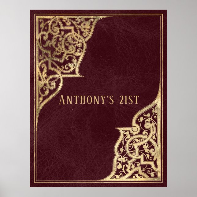 Ornate Vintage Burgundy and Gold Poster (Front)