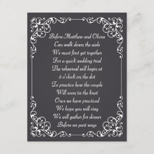Ornate Vintage Chalk Rehearsal Dinner Poem Invites