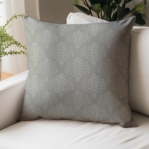 Ornate Vintage Damask Pattern Fog Green Gray Throw Pillow