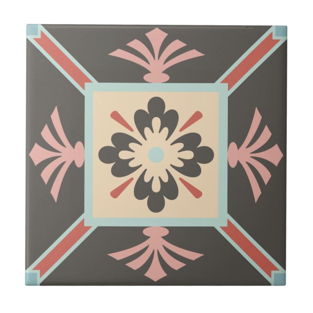 Ornate Vintage Earth Tones Floral Tile (Front)