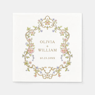 Ornate Vintage Frame Bohemian  Flowers Wedding Napkins