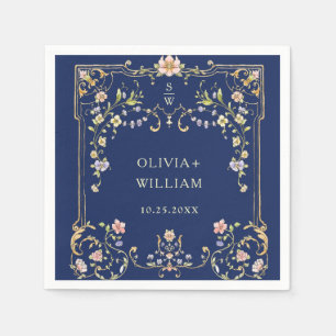Ornate Vintage Frame Bohemian  Flowers Wedding Napkins
