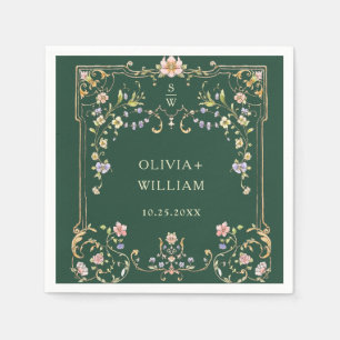 Ornate Vintage Frame Bohemian  Flowers Wedding Napkins