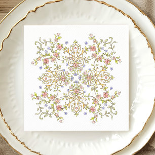Ornate Vintage Frame Bohemian  Flowers Wedding Napkins