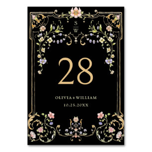 Ornate Vintage Frame Bohemian  Flowers Wedding Table Number