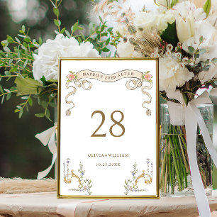Ornate Vintage Frame Bohemian Flowers Wedding Table Number