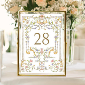 Ornate Vintage Frame Bohemian Flowers Wedding Table Number