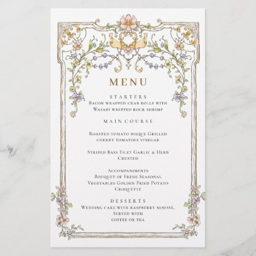 Ornate Vintage Frame Boho Wedding Dinner Menu