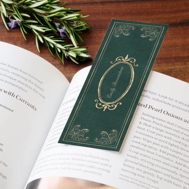 Ornate Vintage Frame Script Name Green Gold Bookmarks (Book)