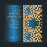Ornate Vintage Gold And Blue Jeweled Anniversary  Magnet<br><div class="desc">Beautiful personalized 50th wedding anniversary magnet design featuring vintage gold and blue baroque border ornamented with blue gems.</div>