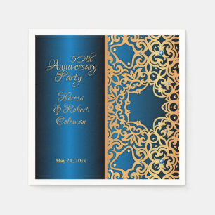Ornate Vintage Gold And Blue Jeweled Anniversary Napkins