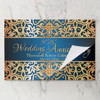 Ornate Vintage Gold And Blue Jeweled Anniversary  Paper Pad