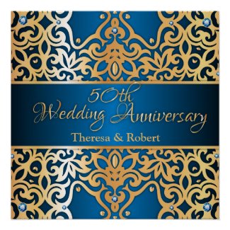 Ornate Vintage Gold And Blue Jeweled Anniversary