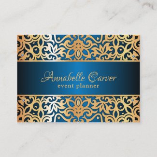 Ornate Vintage Gold And Blue Jeweled Event Planner Business Card