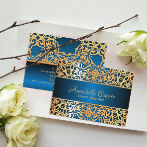 Ornate Vintage Gold And Blue Jeweled Event Planner Business Card