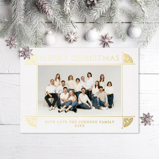 Ornate Vintage Motif Christmas Photo Foil Holiday Card