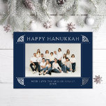 Ornate Vintage Motif Hanukkah Photo Navy Foil Holiday Card<br><div class="desc">Vintage motif corners in real foil; choose from gold, silver or rose gold; background color is also editable</div>