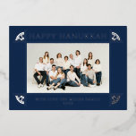 Ornate Vintage Motif Hanukkah Photo Navy Foil Holiday Card<br><div class="desc">Vintage motif corners in real foil; choose from gold,  silver or rose gold; background color is also editable</div>