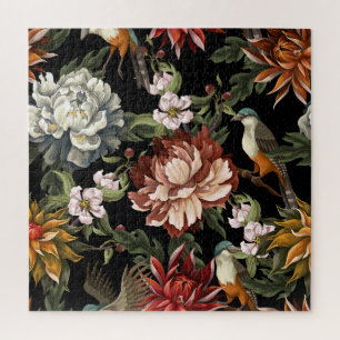 Ornate Vintage Peonies, Roses, Birds. Jigsaw Puzzle
