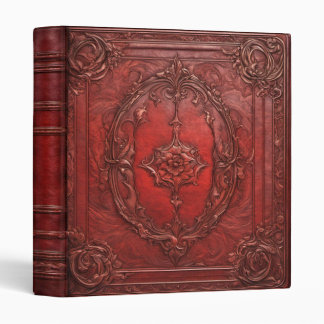 Ornate Vintage Red Leather Book of Shadows 3 Ring Binder