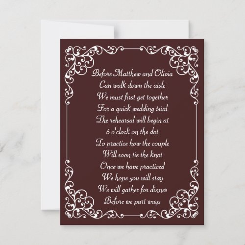 Ornate Vintage Rehearsal Dinner Poem Invites