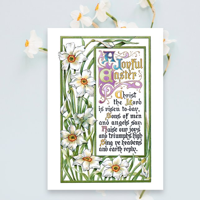 Ornate Vintage Religious Easter Verse & Narcissi  Holiday Card (Creator Uploaded)