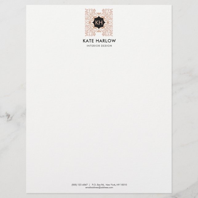 Ornate Vintage Rose Gold Monogram Frame Letterhead (Front)