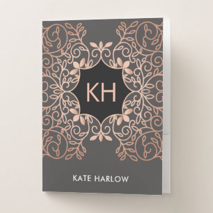 Ornate Vintage Rose Gold Monogram Pocket Folder