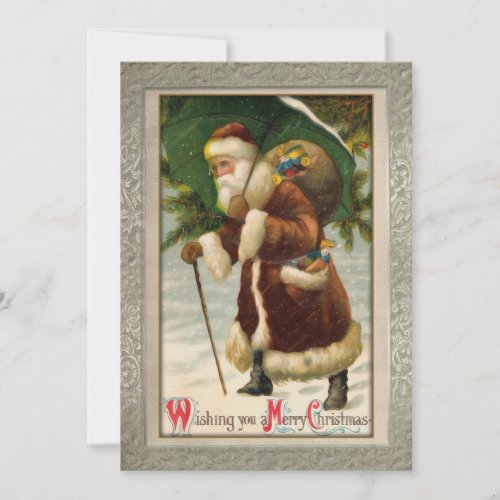Ornate Vintage Santa with Gifts Holiday Card