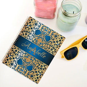Ornate Vintage Shiny Gold And Blue Jeweled Custom Planner
