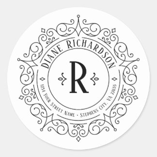 Ornate Vintage Swirls Circular Return Address Classic Round Sticker