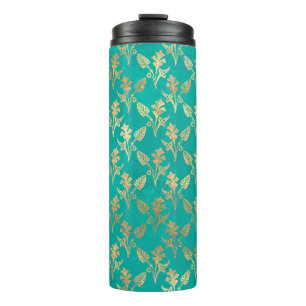 Ornate Vintage Turquoise and Gold Foliage Thermal Tumbler