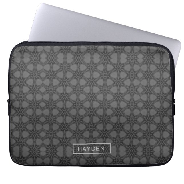 Ornate Webbed Pattern Grey Personalised Laptop Sleeve (Front)