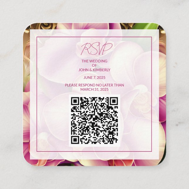 Ornate Wedding QR Code RSVP Enclosure Card (Back)