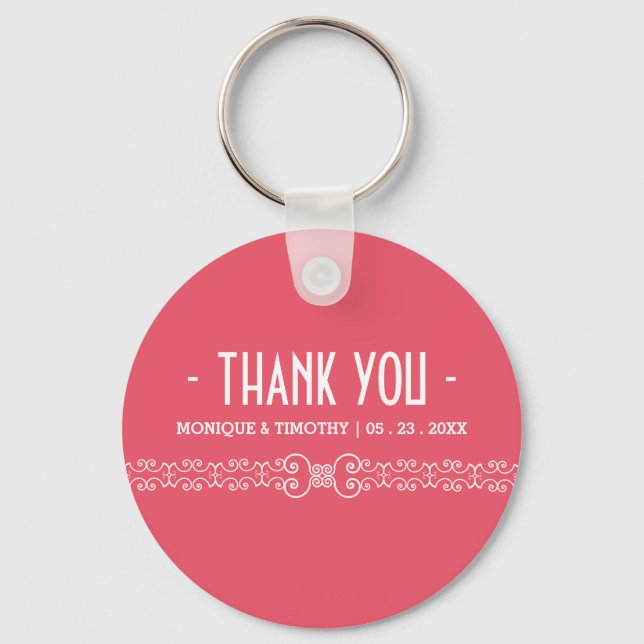 Ornate White Belt - Pink Blush Wedding Thank You Keychain (Front)