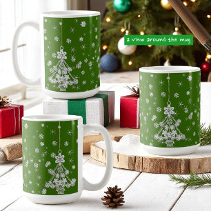 Ornate White Christmas Tree & Snowflakes Coffee Mug