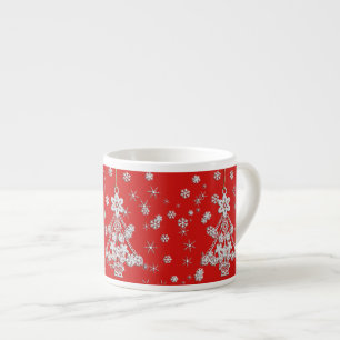 Ornate White Christmas Tree & Snowflakes Espresso Cup