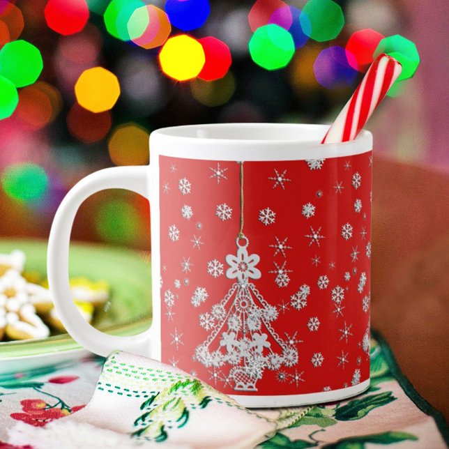 Ornate White Christmas Tree & Snowflakes Giant Coffee Mug (Creator Uploaded)