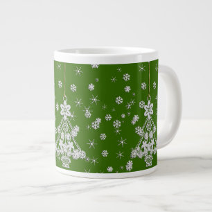 Ornate White Christmas Tree & Snowflakes Giant Coffee Mug