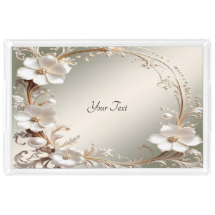 Ornate White Floral Acrylic Vanity Tray