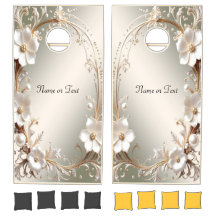 Ornate White Floral Cornhole Set