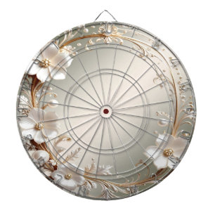 Ornate White Floral Dartboard