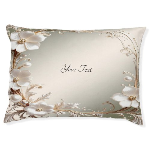 Ornate White Floral Dog Bed